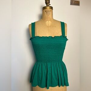 Anthropologie t.La green smocked tank top stretchy cotton small